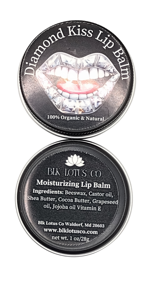 Radiant Lips Unveiled: Blk Lotus Co's Unscented Diamond Kiss Lip Balm - A Luxurious 1 oz Tin Infused with Nature's Finest