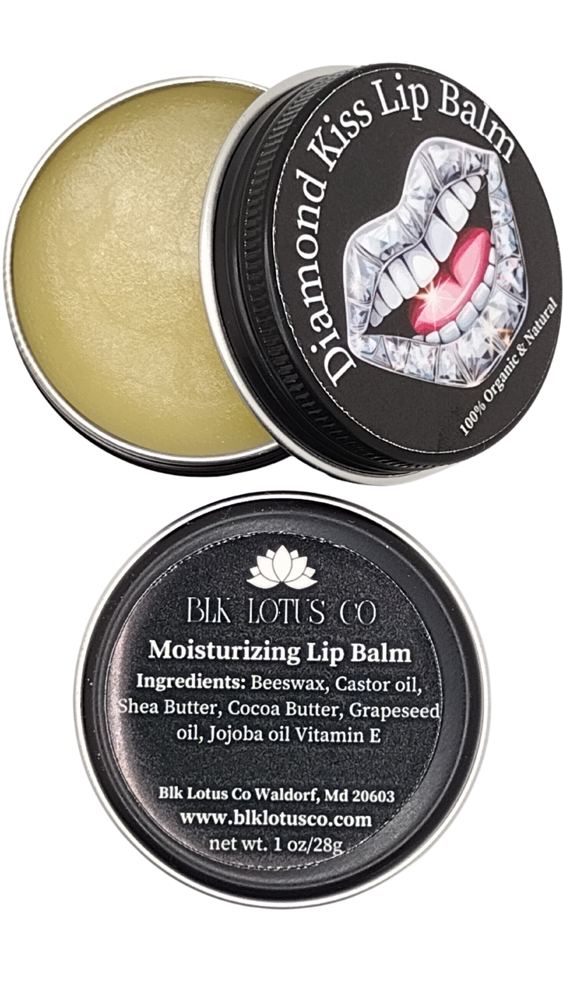Radiant Lips Unveiled: Blk Lotus Co's Unscented Diamond Kiss Lip Balm - A Luxurious 1 oz Tin Infused with Nature's Finest