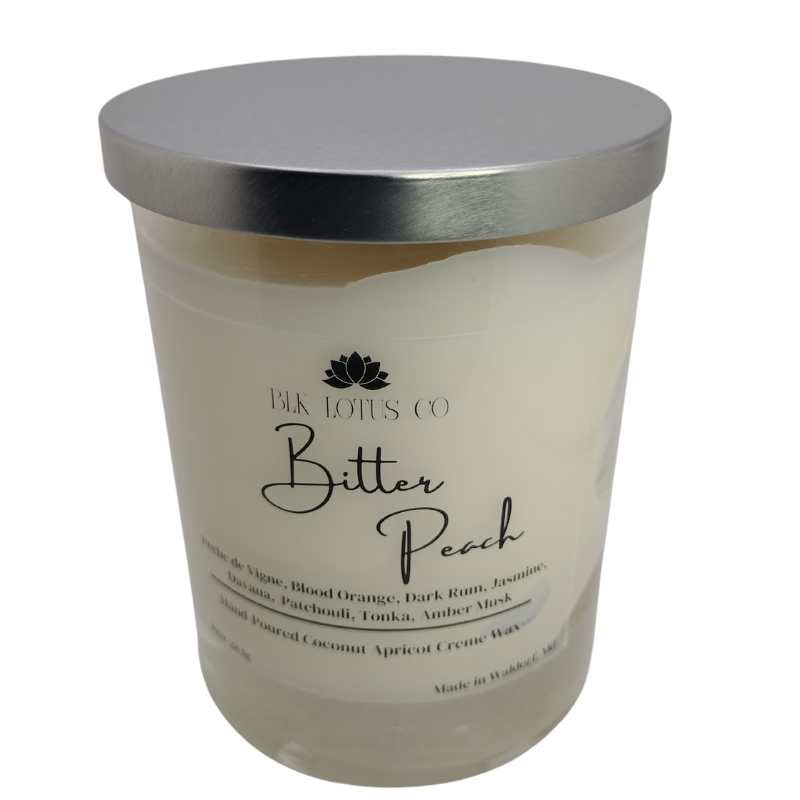 BLK Lotus Co Luxury Bitter Peach Candle – 10 oz Coco Apricot Crème Wax with Crackling Wooden Wick (Tom Ford Type)