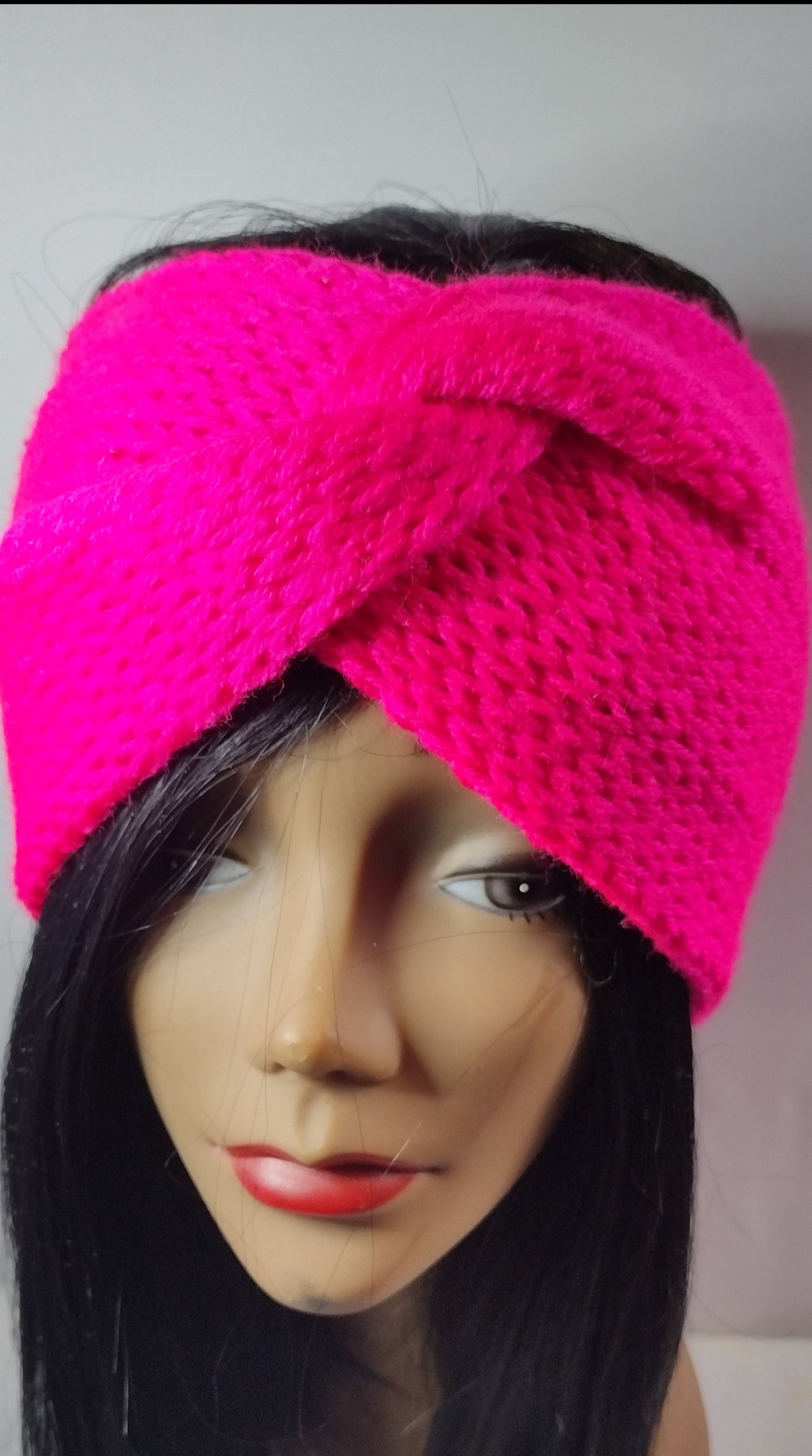 Hot Pink Twisted Knit Headband and Ear Warmer / Turban Head wrap: Winter Style Essential