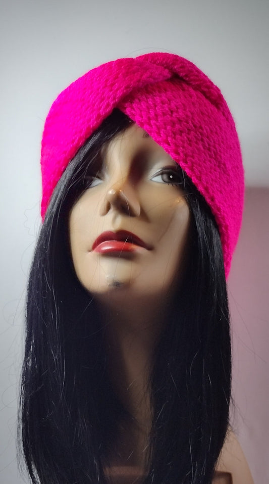 Hot Pink Twisted Knit Headband and Ear Warmer / Turban Head wrap: Winter Style Essential