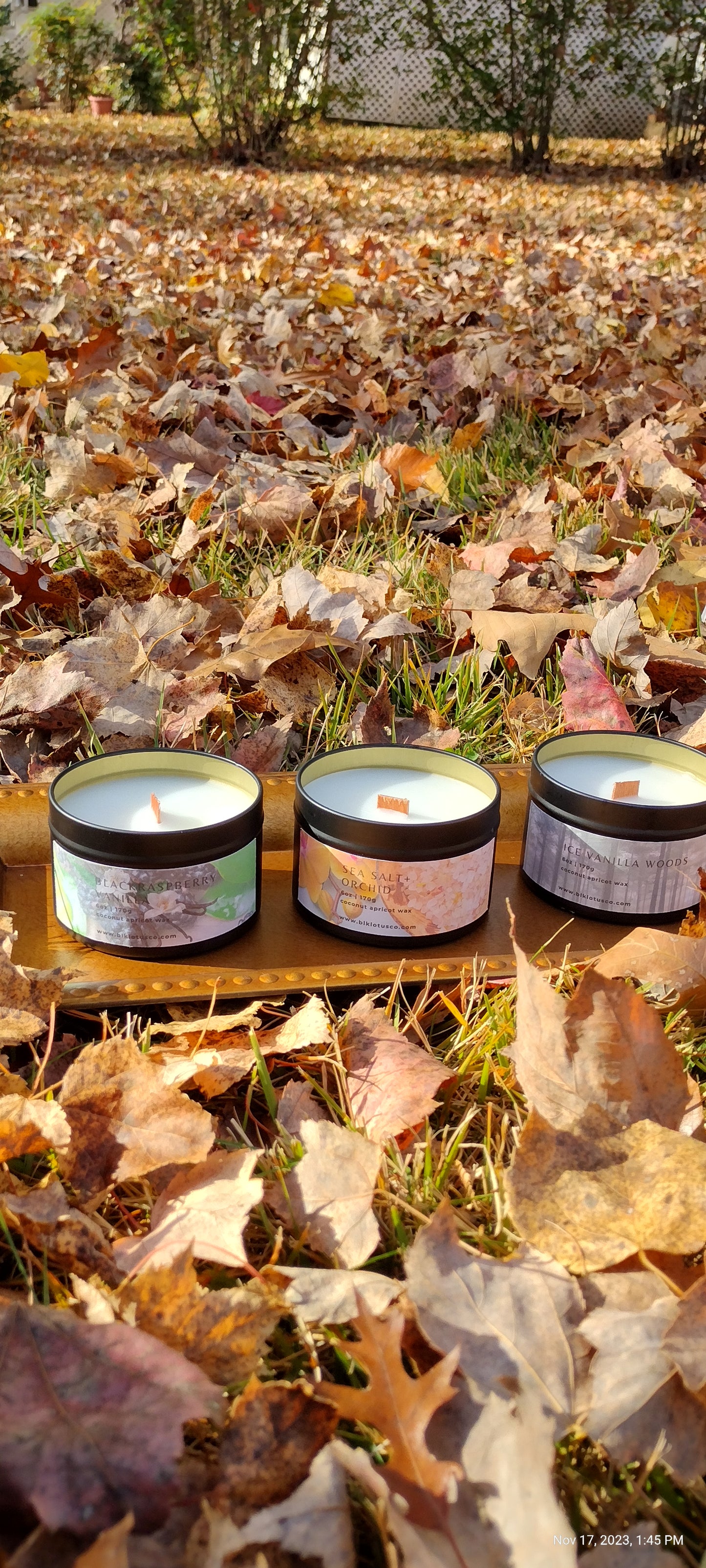 Embrace Cozy Vibes: 6 oz Black Tin Sweater Weather Coco Apricot Wax Candle with Wooden Wick