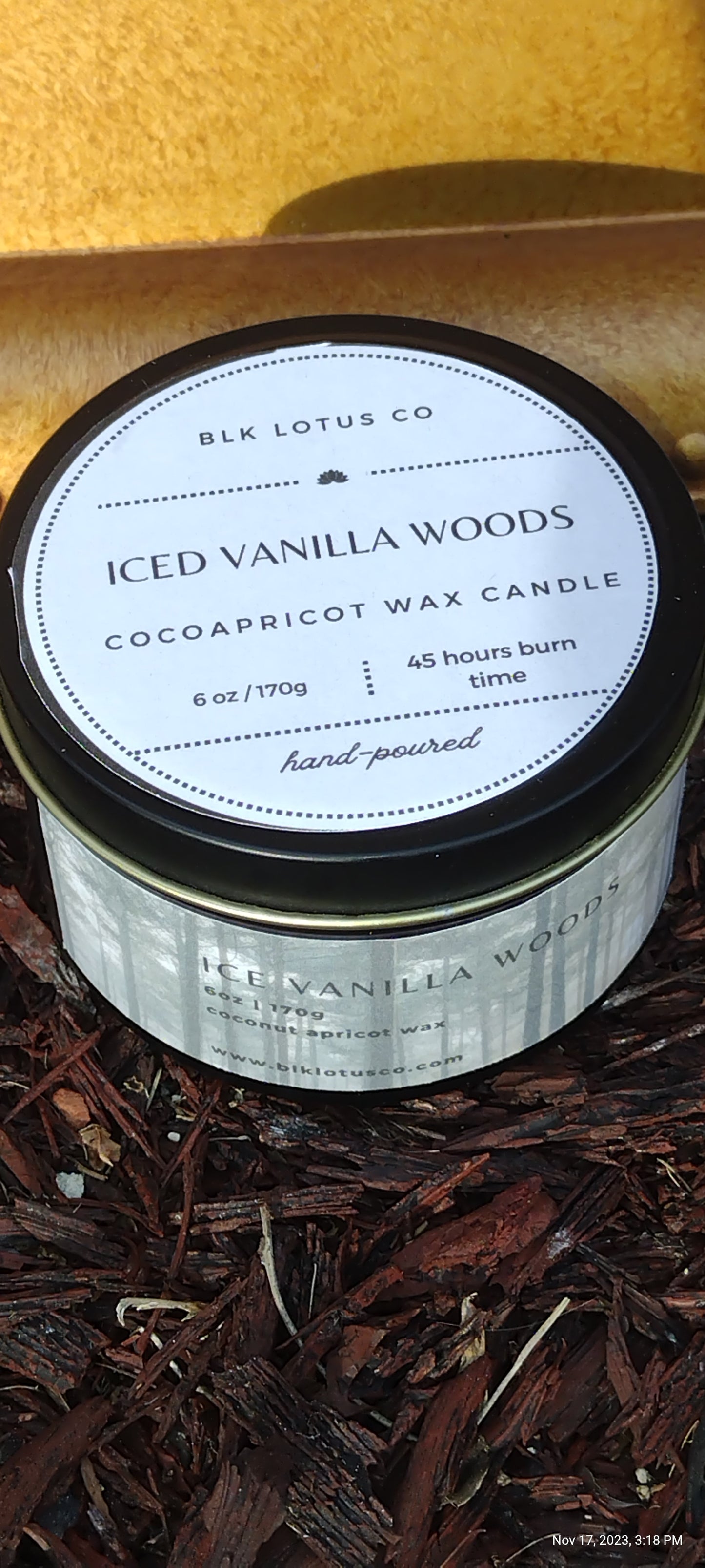 Embrace Cozy Vibes: 6 oz Black Tin Sweater Weather Coco Apricot Wax Candle with Wooden Wick