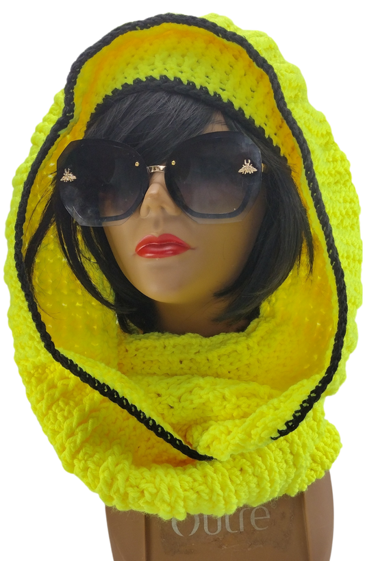 Stay Warm in Style with Our Handmade Crocheted Neon Yellow and Black Acrylic Yarn Beanie"