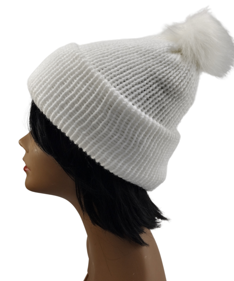 Knitted Slouchy Doubled Lined Wide Brim With or Without Pom-Pom