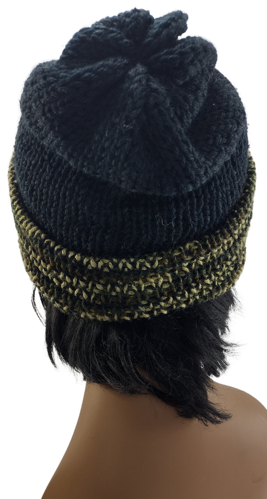 Unisex Slouch Knitted Camouflage and Black Knit Double Layer Fold Over Slouchy Beanie - Unisex - For Men or Women - Ready to Ship