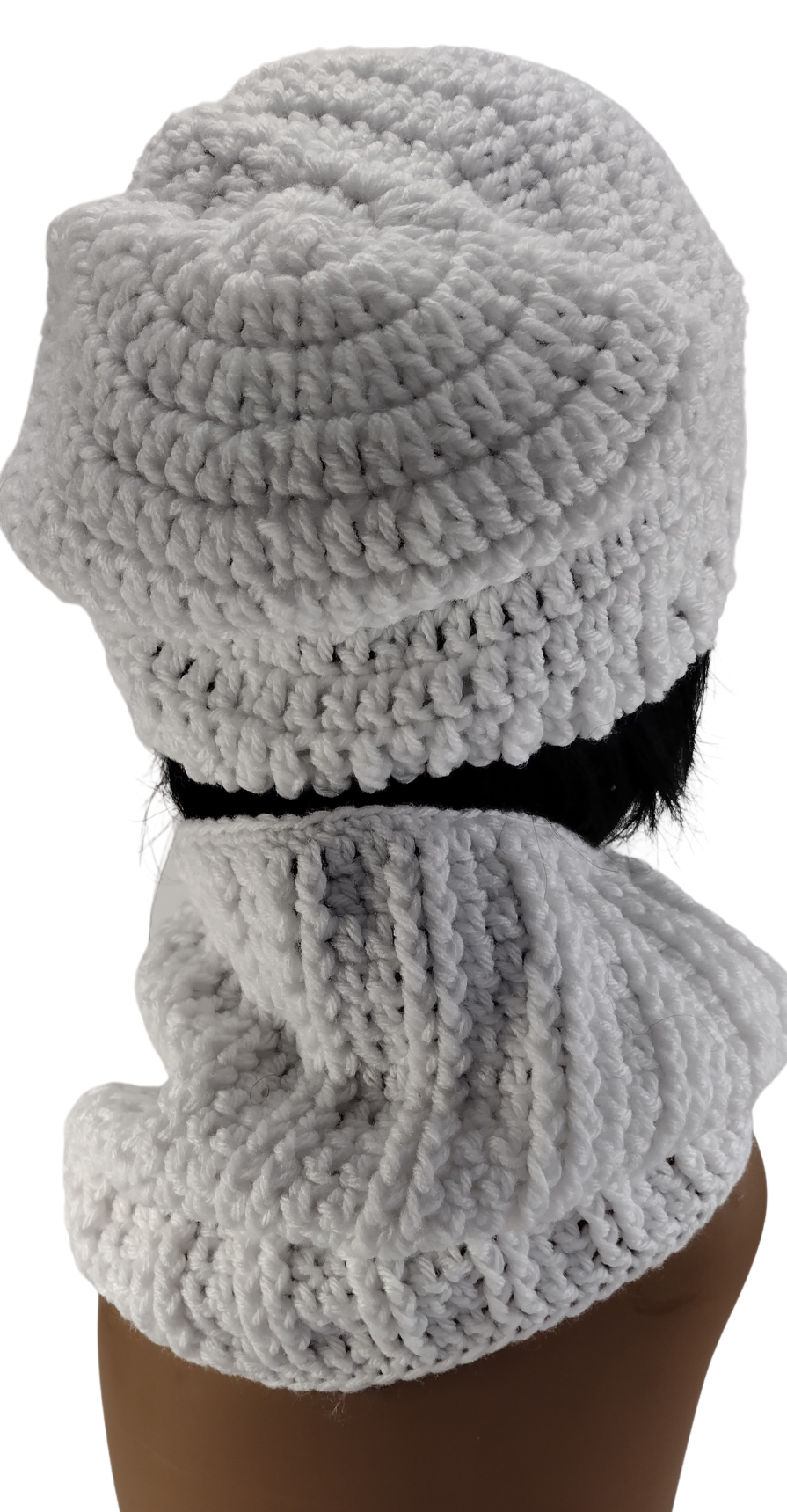 White Acrylic Yarn Crochet Adult Beanie and Scarf Set. Perfect Gift for Her or a Gift For Him Unisex Scarf Set.