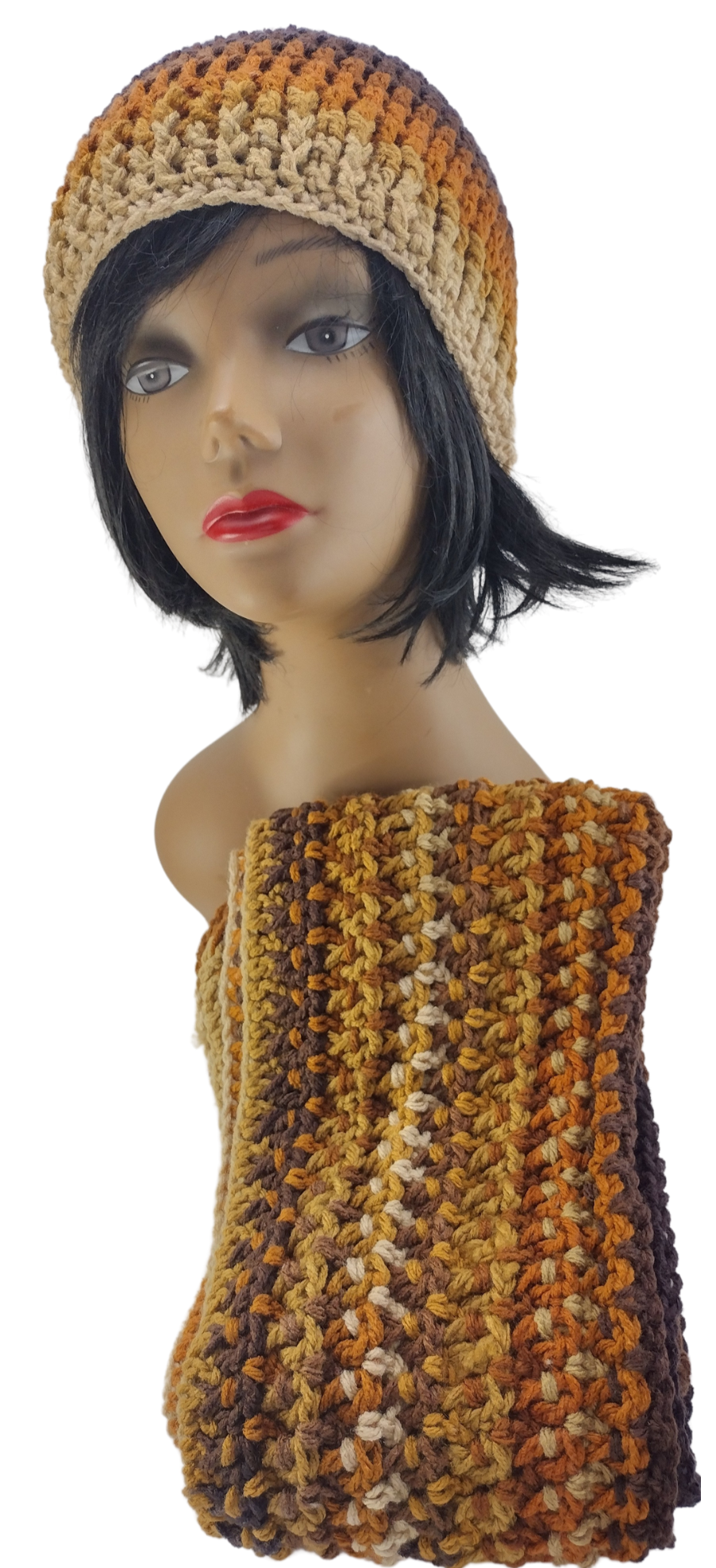Earth-Tone Crochet Beanie and Long Scarf Set  Premium Acrylic Yarn Multi - Brown tones Unisex set